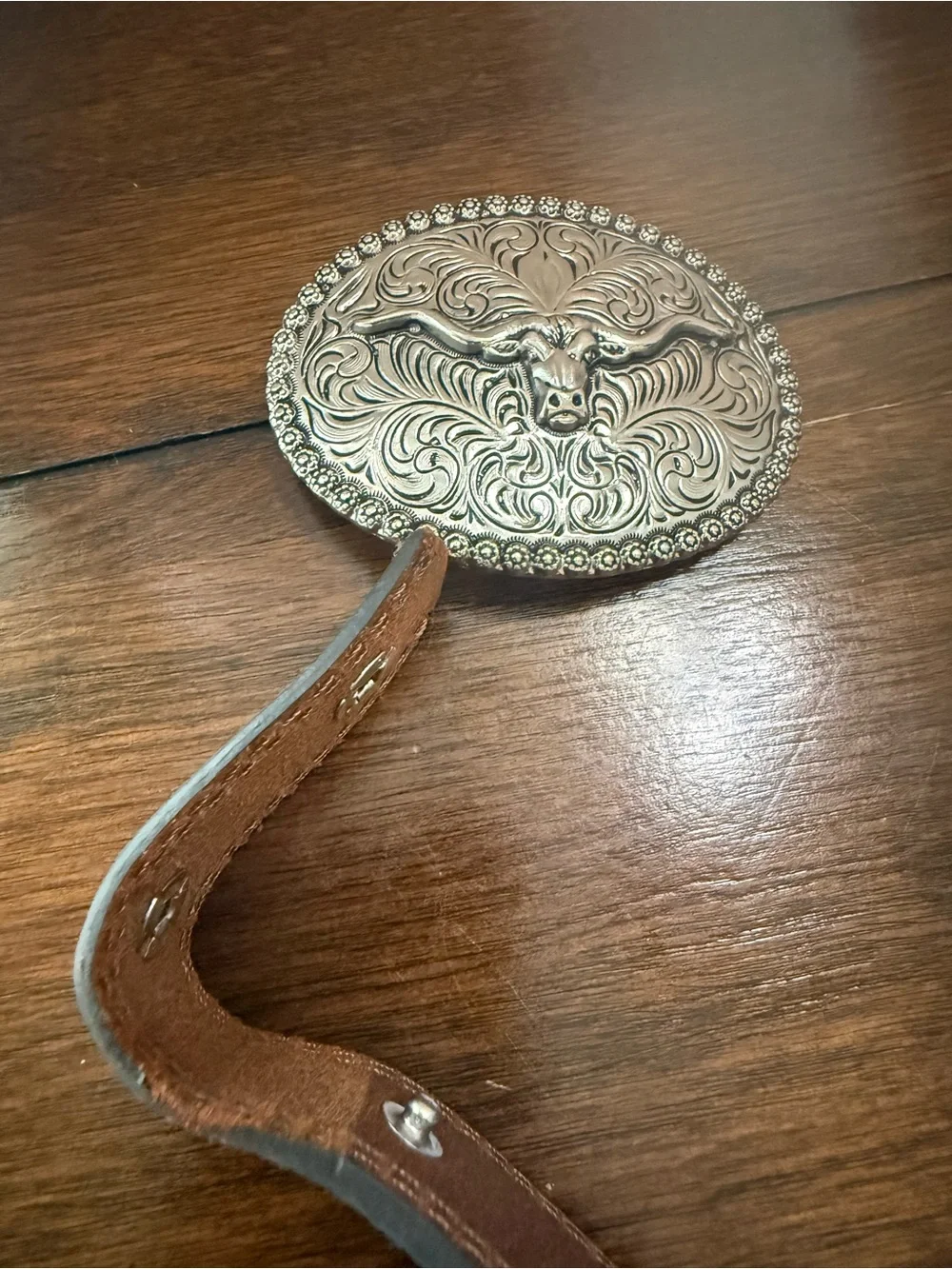 Kids Western Brown Leather Belt with Ornate Longhorn Buckle